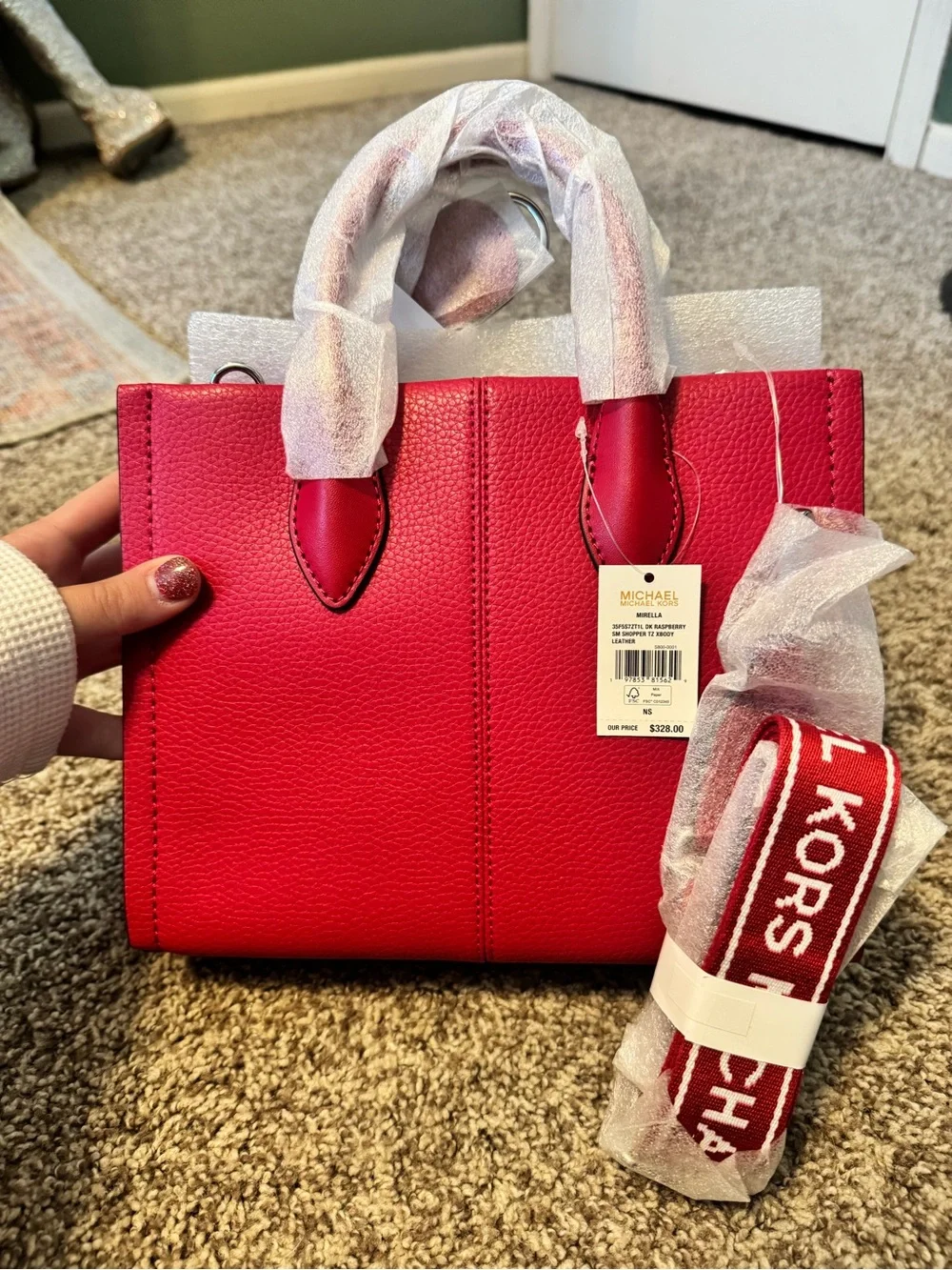 MICHAEL KORS Bright Pink Pebbled Leather Tote with Gold Logo